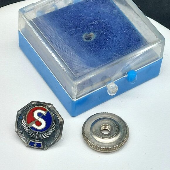 Vintage Sterling Silver Leavens Enamel "S" Wings Star Military Pin Badge With Ca - Picture 5 of 5